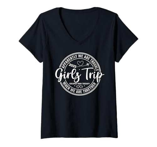 Damen Mädchenwochenende Frauen We Are Trouble Girls Trip 2025 T-Shirt mit V-Ausschnitt von Girls Trip Favors Girls Weekend Accessories