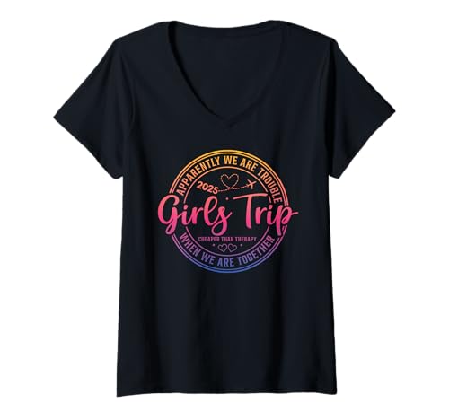 Damen Mädchenwochenende Frauen We Are Trouble Girls Trip 2025 T-Shirt mit V-Ausschnitt von Girls Trip Favors Girls Weekend Accessories