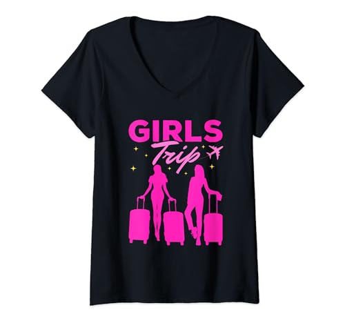 Damen Girls Trip Urlaub Party Freundinnen T-Shirt mit V-Ausschnitt von Girls Trip Freundinnen Abenteuer