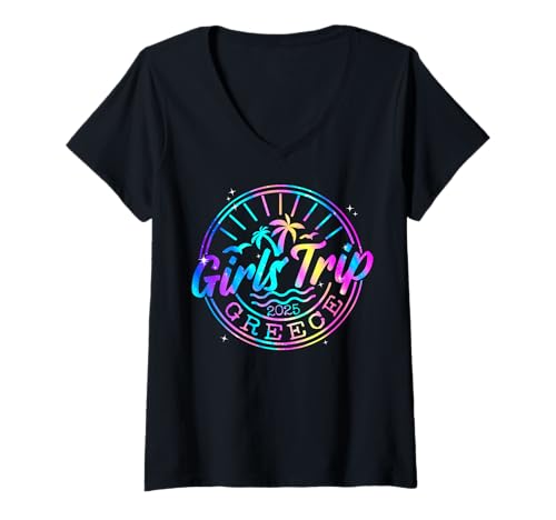 Damen Trip Greece 2025 T-Shirts für Damen, Wochenend-Birthday Squad T-Shirt mit V-Ausschnitt von Girls Trip Greece 2025 Weekend Birthday Squad