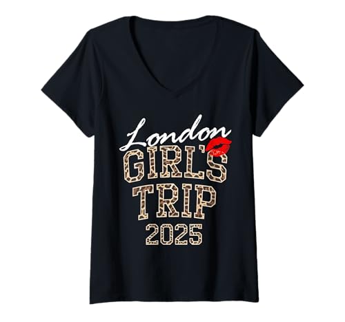 Damen Trip London 2025 Trip Wochenend-Trikot, Geburtstagskader T-Shirt mit V-Ausschnitt von Girls Trip London 2025 Birthday Squad Weekend