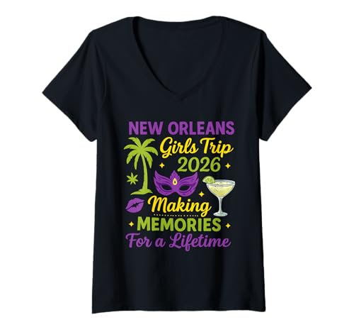Damen Mädchenreise nach New Orleans 2026, Polterabend mit den besten Junggesellinnen T-Shirt mit V-Ausschnitt Damen Mädchenreise nach New Orleans 2026, Polterabend mit den besten Junggesellinnen T-Shirt mit V-Ausschnitt von Girls Trip Mardi Gras 2026 Family Matching Parade