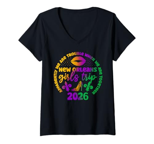 Damen New Orleans Girls Trip 2026 Anscheinend Troubles Together T-Shirt mit V-Ausschnitt Damen New Orleans Girls Trip 2026 Anscheinend Troubles Together T-Shirt mit V-Ausschnitt von Girls Trip New Orleans Nola Mardi Gras Apparel
