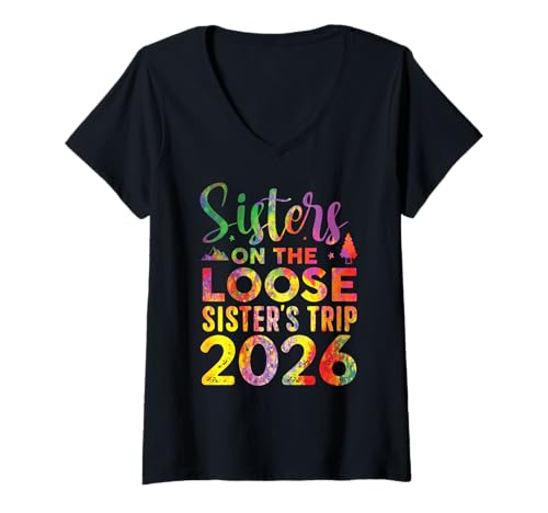 Damen Sisters Weekend Schwestern auf der Loose Sisters-Reise 2026 T-Shirt mit V-Ausschnitt Damen Sisters Weekend Schwestern auf der Loose Sisters-Reise 2026 T-Shirt mit V-Ausschnitt von Girls Trip Vacay Mode Sisters Accessories