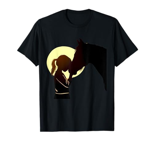Schöne Silhouette Mädchen und Pferd für Pony liebende Mädchen T-Shirt Schöne Silhouette Mädchen und Pferd für Pony liebende Mädchen T-Shirt von Girls who love Horses and Pony Club Riding Club