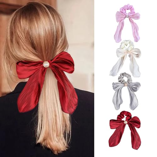 Girlssory Haargummis mit Schleife, Hasenohren, Seidengummis, elastische Haargummis, Seile, Pferdeschwanz-Halter, Haarschmuck für Frauen (Rosa) von Girlssory