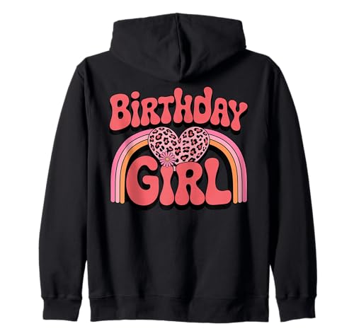 Geburtstag Mädchen Groovy Regenbogen Retro Boho Leopard Herz Mädchen Kapuzenjacke von Girly Birthday Tees NYC
