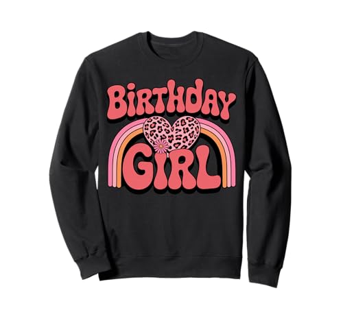Geburtstag Mädchen Groovy Regenbogen Retro Boho Leopard Herz Mädchen Sweatshirt von Girly Birthday Tees NYC