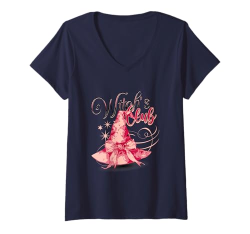 Damen Witch's Club im Coquette-Stil T-Shirt mit V-Ausschnitt von Girly Coquette coven