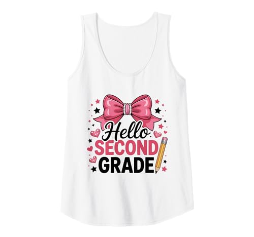 Damen Niedliche zweite Klasse Mädchen zurück zur Schule Schleife und Bleistift Grafik Tank Top Damen Niedliche zweite Klasse Mädchen zurück zur Schule Schleife und Bleistift Grafik Tank Top von Girly Grade Vibes