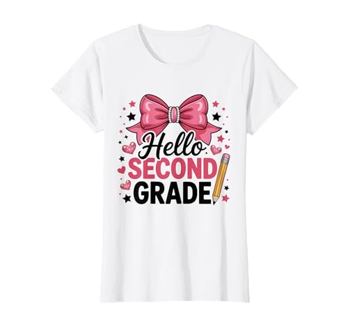 Niedliche zweite Klasse Mädchen zurück zur Schule Schleife und Bleistift Grafik T-Shirt Niedliche zweite Klasse Mädchen zurück zur Schule Schleife und Bleistift Grafik T-Shirt von Girly Grade Vibes