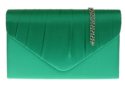 Girly Handbags Gefaltete Satin Clutch Tasche Umhängetasche Hochzeit (Grün) von Girly Handbags