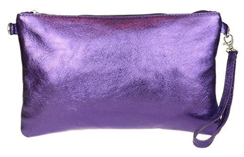 Girly Handbags Echte italienische Clutch aus Metallic-Leder Dunkelviolett von Girly Handbags