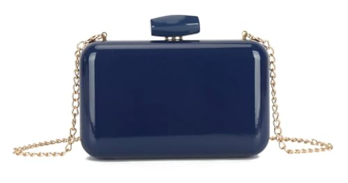 Girly Handbags Abend-Clutch aus Lackkunstleder für Damen – Box-Clutch mit goldenem Kettenriemen und Klappverschluss oben Marine von Girly Handbags