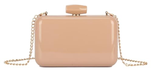 Girly Handbags Abend-Clutch aus Lackkunstleder für Damen – Box-Clutch mit goldenem Kettenriemen und Klappverschluss oben Nackt von Girly Handbags