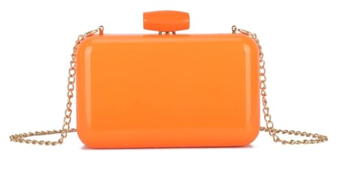 Girly Handbags Abend-Clutch aus Lackkunstleder für Damen – Box-Clutch mit goldenem Kettenriemen und Klappverschluss oben Neon Orange von Girly Handbags
