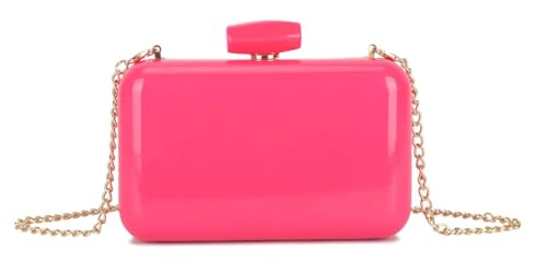 Girly Handbags Abend-Clutch aus Lackkunstleder für Damen – Box-Clutch mit goldenem Kettenriemen und Klappverschluss oben Neonfuchsia von Girly Handbags