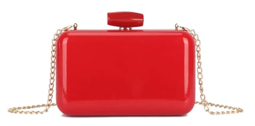Girly Handbags Abend-Clutch aus Lackkunstleder für Damen – Box-Clutch mit goldenem Kettenriemen und Klappverschluss oben Rot von Girly Handbags
