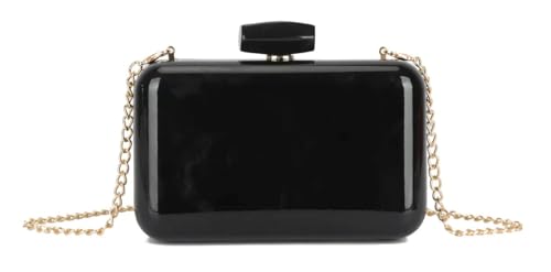 Girly Handbags Abend-Clutch aus Lackkunstleder für Damen – Box-Clutch mit goldenem Kettenriemen und Klappverschluss oben Schwarz von Girly Handbags