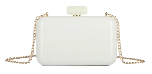 Girly Handbags Abend-Clutch aus Lackkunstleder für Damen – Box-Clutch mit goldenem Kettenriemen und Klappverschluss oben Weiß von Girly Handbags