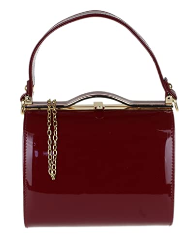 Girly Handbags Abendhandtasche aus glänzendem Lack-Kunstleder mit Henkelverschluss Burgund von Girly Handbags