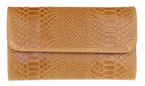 Girly Handbags Clutch aus Wildleder mit Schlangenmuster aus italienischem Leder Bräunen von Girly Handbags