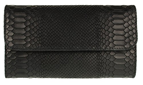 Girly Handbags Clutch aus Wildleder mit Schlangenmuster aus italienischem Leder Schwarz von Girly Handbags