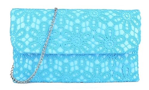 Girly Handbags Damen Clutch mit Spitze und Blumen-Umschlag, Abendtasche für Hochzeiten, Partys und besondere Anlässe Hellblau von Girly Handbags