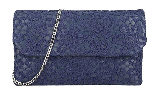 Girly Handbags Damen Clutch mit Spitze und Blumen-Umschlag, Abendtasche für Hochzeiten, Partys und besondere Anlässe Marine von Girly Handbags