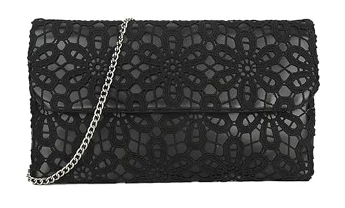 Girly Handbags Damen Clutch mit Spitze und Blumen-Umschlag, Abendtasche für Hochzeiten, Partys und besondere Anlässe Schwarz von Girly Handbags