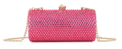 Girly Handbags Damen-Clutch mit Strasssteinen, Kristall-Abendtasche mit Kettenriemen, funkelnde, formelle Handtasche für Hochzeiten, Partys und Veranstaltungen Fuchsie von Girly Handbags