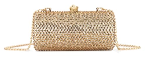 Girly Handbags Damen-Clutch mit Strasssteinen, Kristall-Abendtasche mit Kettenriemen, funkelnde, formelle Handtasche für Hochzeiten, Partys und Veranstaltungen Gold von Girly Handbags