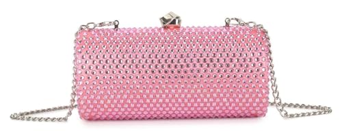 Girly Handbags Damen-Clutch mit Strasssteinen, Kristall-Abendtasche mit Kettenriemen, funkelnde, formelle Handtasche für Hochzeiten, Partys und Veranstaltungen Rosa von Girly Handbags