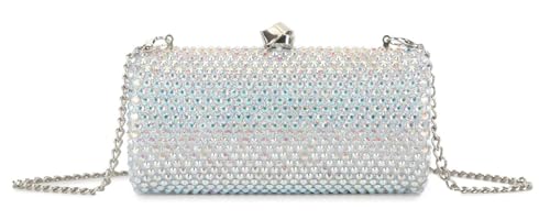 Girly Handbags Damen-Clutch mit Strasssteinen, Kristall-Abendtasche mit Kettenriemen, funkelnde, formelle Handtasche für Hochzeiten, Partys und Veranstaltungen Silber von Girly Handbags