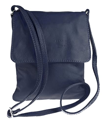 Girly Handbags Damen Italienische Leder Schultertasche Kleine UmhŠngetasche Messenger Weiches Leder Vera Pelle Handyhalter Urlaub Marine von Girly Handbags