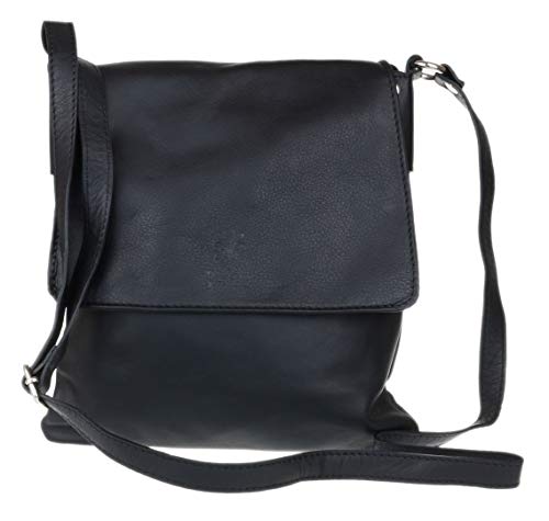 Girly Handbags Damen Italienische Weiche Leder UmhŠngetasche Messenger Bag Vera Pelle Schultertasche mit Klappe und Rei¤verschluss Schwarz von Girly Handbags