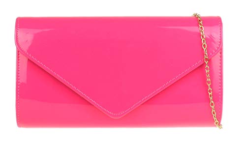 Girly Handbags Damen Plain Glänzend Clutch-Bag (Neon Fuchsia) von Girly Handbags