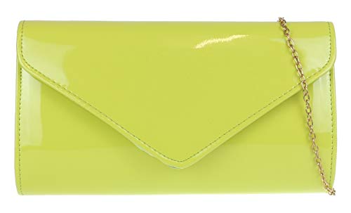 Girly Handbags Damen Plain Glänzend Clutch-BagNeon Gelb von Girly Handbags