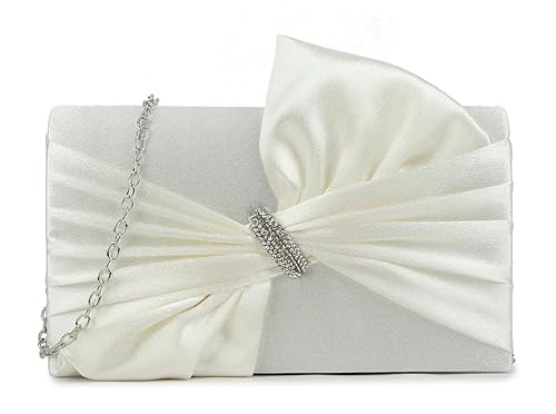 Girly Handbags Damen Satin Clutch Abendtasche mit Kristallbrosche Kettenriemen Elfenbein von Girly Handbags