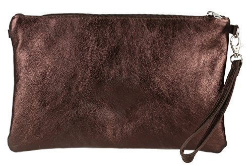 Girly Handbags Echte italienische Clutch aus Metallic-Leder Bronze von Girly Handbags