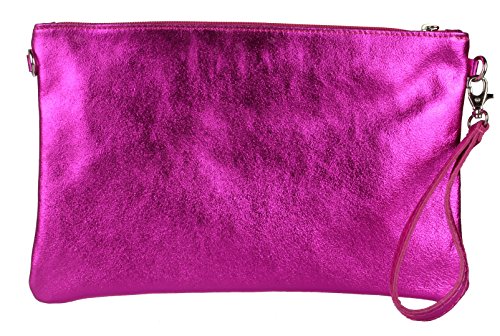 Girly Handbags Echte italienische Clutch aus Metallic-Leder Fuchsie von Girly Handbags