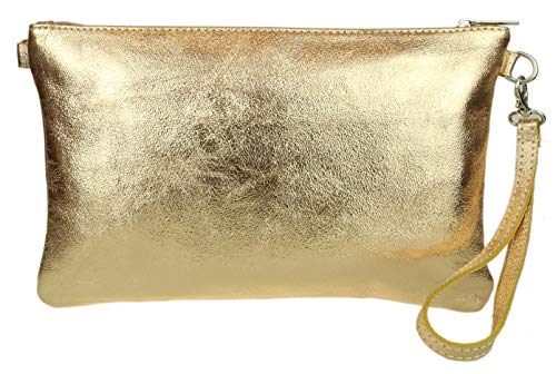 Girly Handbags Echte italienische Clutch aus Metallic-Leder Gold von Girly Handbags