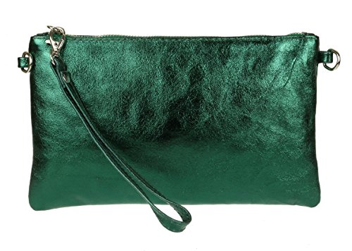 Girly Handbags Echte italienische Clutch aus Metallic-Leder Grün von Girly Handbags