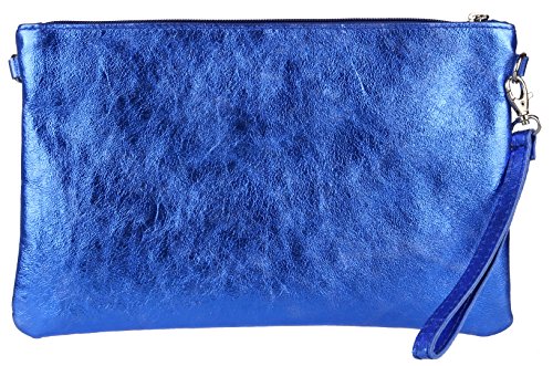 Girly Handbags Echte italienische Clutch aus Metallic-Leder Königsblau von Girly Handbags