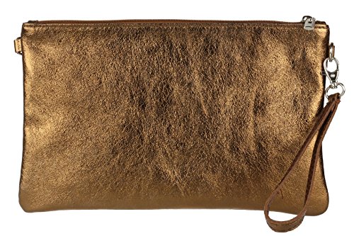 Girly Handbags Echte italienische Clutch aus Metallic-Leder Kupfer von Girly Handbags