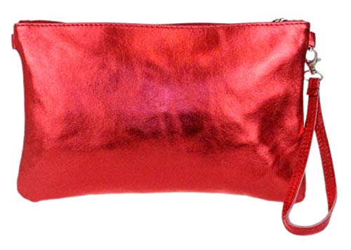 Girly Handbags Echte italienische Clutch aus Metallic-Leder Rot von Girly Handbags