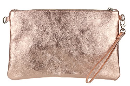 Girly Handbags Echte italienische Clutch aus Metallic-Leder Sekt von Girly Handbags