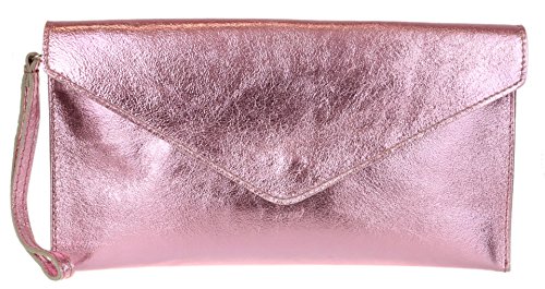Girly Handbags Echtes Leder Italienisch Metallic-ClutchHell-Pink von Girly Handbags