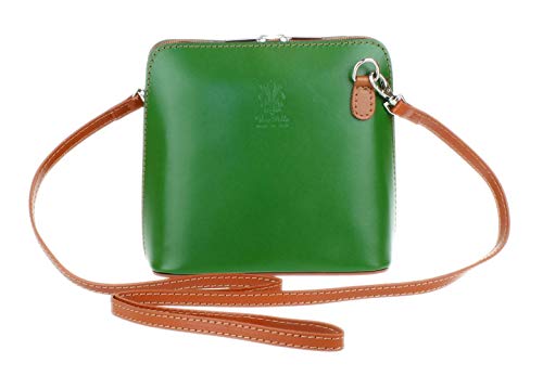 Girly Handbags Echtes Leder Umhängetasche Messenger Schultertasche italienisch Tasche (Grün Bräune) von Girly Handbags