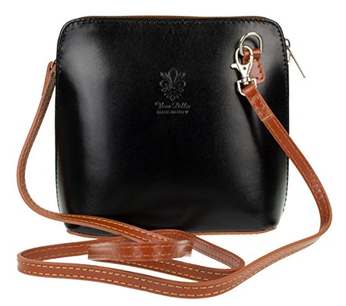 Girly Handbags Echtes Leder Umhängetasche Messenger Schultertasche italienisch Tasche (Schwarz Bräune) von Girly Handbags